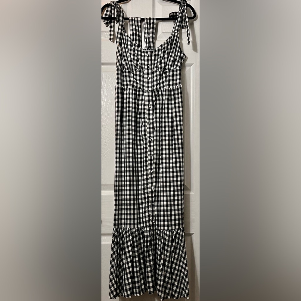 J. Crew Black and White Button Down Gingham Midi Dress
